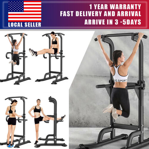 Pull Up Bar Power Stand Tower Chin Up Adjustable Dip Station Fitness Home Gym US