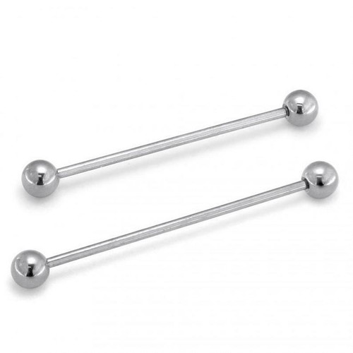 14K White Over Industrial Piercing// Scaffold Piercing Bar Ball End Barbell 14G