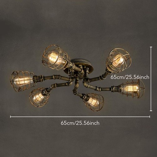 6 Lights Rustic Industrial Cage Pipe Pendant Light Loft Chandelier Ceiling Lamp