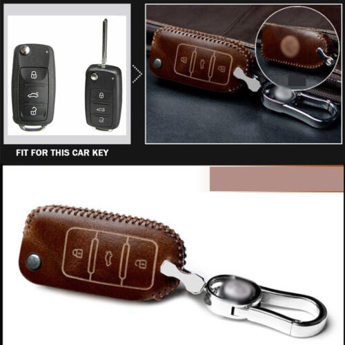 Genuine Leather Car Key Fob Case Cover For VW POLO BEETLE PASSAT TIGUAN MK5 GTI 