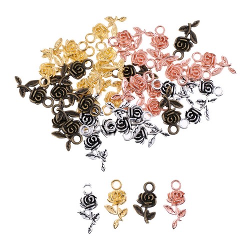 40pcs Retro Rose Shape Beads Charms Necklace Pendant with 4 Colors 20x10mm