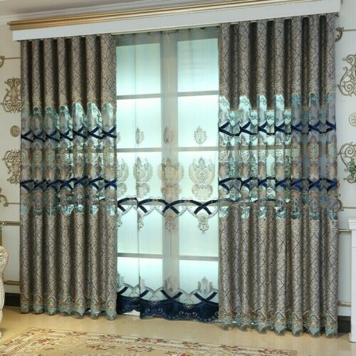 Embroidery Chenille Curtain Fabric Blackout Living Room Tulle Drape Material DIY 