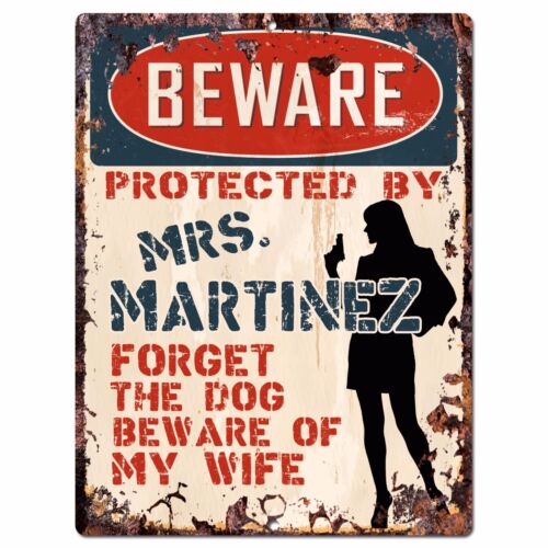 PPBW 0011 Beware Protected by MRS MARTINEZ Rustic Chic Sign Funny Gift Ideas 