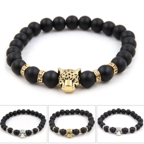 Men Bracelet Natural Stone Bead Leopard Head Handmade Bangle Bracelet Jewelr/_ji