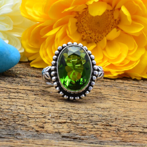 Attractive Peridot Topaz Gemstone 925 Sterling Silver Handmade Ring All Size