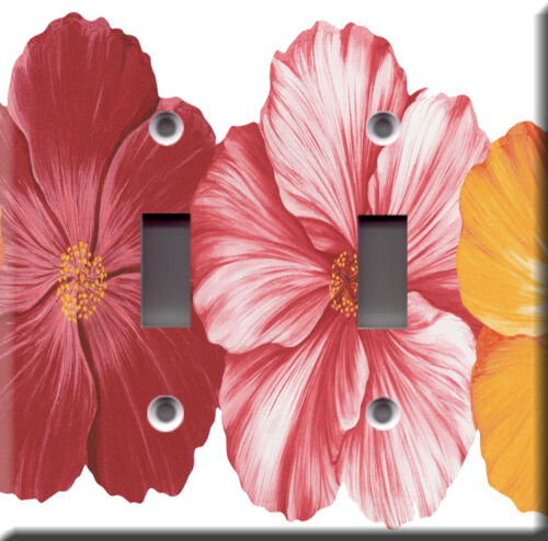 Light Switch Plate Cover - Big flowers colored - Floral garden red pink yellow