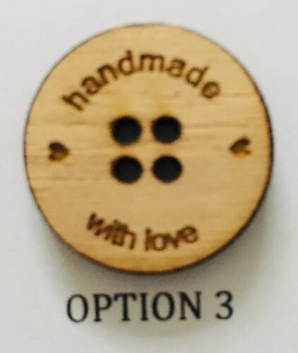 Personalised Oak V Buttons Wooden Handmade Products Knitted Crochet Laser Cut 1" 