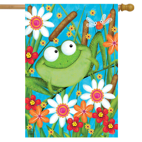 Froggy Fun Summer House Flag Floral 28" x 40" Briarwood Lane 
