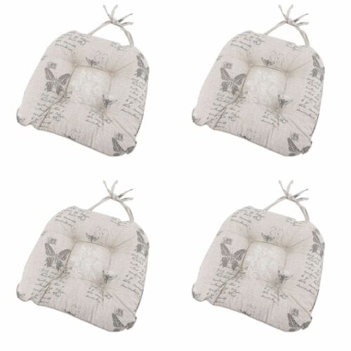Butterfly Seat Pad Kitchen Home Decor 100% Cotton Grey Set of 4 