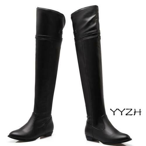 Details about   Winter Women's Faux Leather Low Heel Over the Knee Knight Caual Long Boots Flats 
