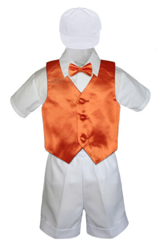 Baby Boys Toddler Formal Vest Shorts Suit Satin Vest Bow Tie 5pc White Set S-4T