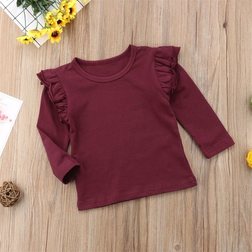 Baby Girl Toddler Kids Long Sleeve Tops Tee Clothes Solid Color Blouse T-shirt