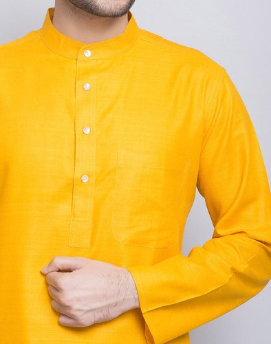 Indian mélangé Art Soie Hommes Kurta Chemise T-shirt multicolore Taille Haut Tunique Couleur Unie