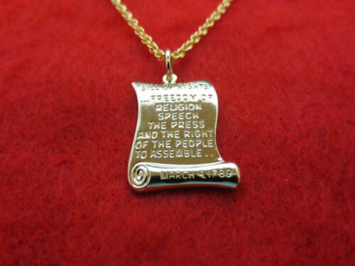 14 KT GOLD EP BILL OF RIGHTS  PATRIOTIC CHARM PENDANT WITH 16/" ROPE CHAIN-307