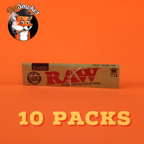 10 Packs Raw Classic King Size Slim Natural Unrefined Rolling Papers USA Seller 