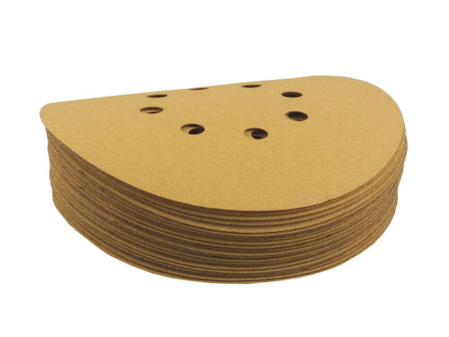 100 Pack, 80 Grit 6" x 8 Hole Gold Hook and Loop Grip Sanding Discs 
