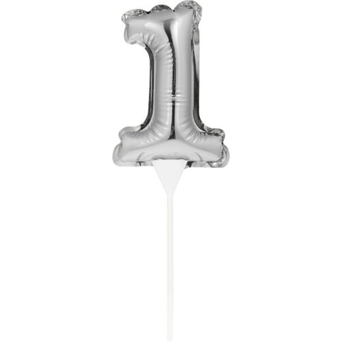 9" SILVER SELF-INFLATING BALLOON CAKE TOPPER 0 1 2 3 4 5 6 7 8 9 BIRTHDAY PARTY