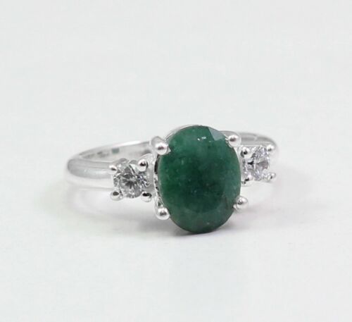 Solid 925 Sterling Silver Emerald CZ Gemstone Anniversary Gift Handmade Ring 