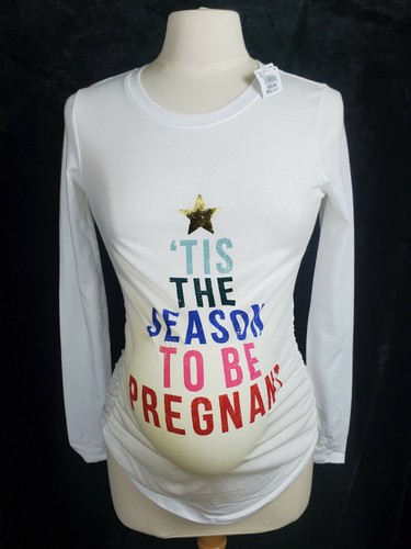 Pregnancy Women Maternity Tis The Season T-Shirt Christmas Top L//S Blouse NWT