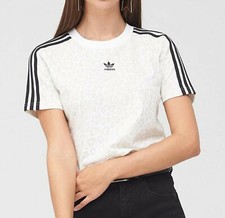ADIDAS ORIGINALS LEOPARD PRINT CROPPED TOP 3 STRIPES TEE TSHIRT UK 16-20 NEW
