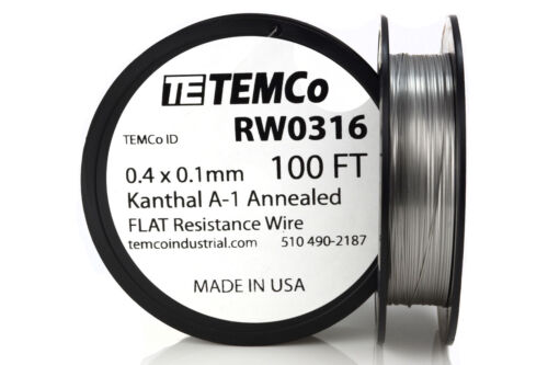 TEMCo Flat Ribbon Kanthal A1 Wire 0.4mm x 0.1mm 100 Ft Resistance A-1