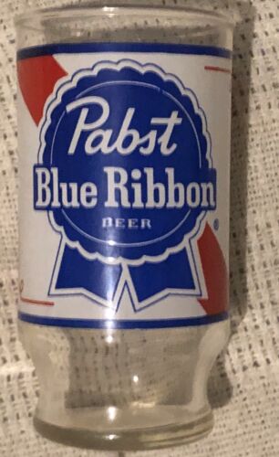 Vintage 1970s Pabst Blue Ribbon Beer 5¼ inch ACL Shell Glass