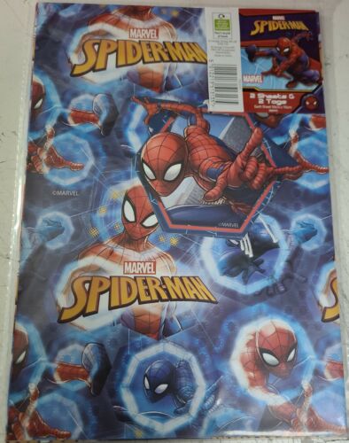 Marvel Spiderman 2 hojas y 2 Etiquetas De Regalo Envoltura de regalo de cumpleaños niños
