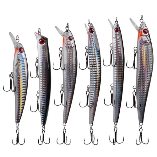 6Pcs Fishing Lures Minnow Crankbait Jerkbait Popper Bass Wobbler Hard Bait lure