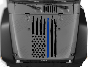 Distressed Blue line flag Hood vinyl sticker decal Jeep Police lives matter SF7