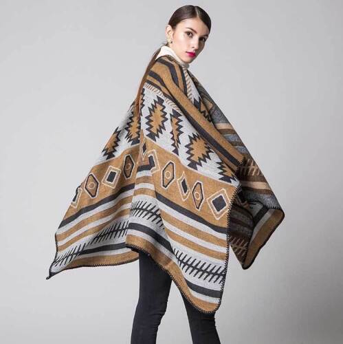 Celeb Autumn Winter Poncho Blanket Wrap Shawl Cape Geometry Plus Size Cashmere