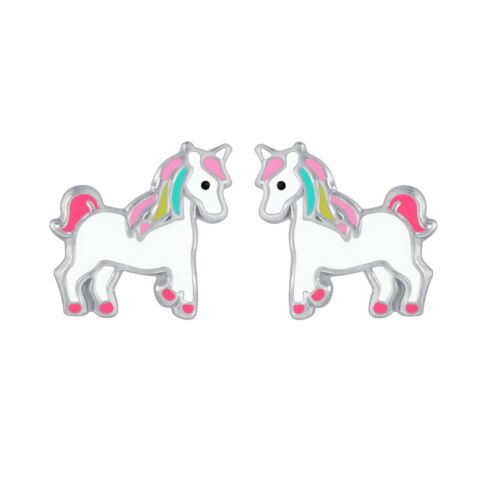 925 Sterling Silver Pretty Pastel Pony Baby Unicorn Earrings Girls Kids Stud 