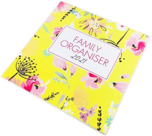 Yellow 2021 Calendar Family Organiser Year Planner Gift Floral & Leaf Design 
