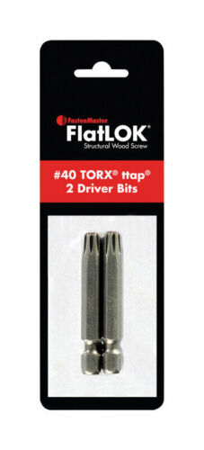 FastenMaster FlatLOK Torx Ttap No 40  x 2in L Driver Bit Steel 1//4in Hex 2 pc