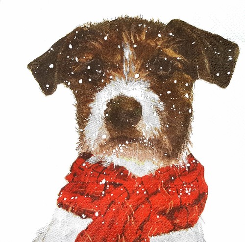 4 Lunch Paper Napkins for Decoupage Party Table Craft Vintage Winter Dog 1//31