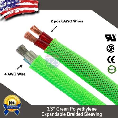 50 FT 3//8/" Green Expandable Wire Cable Sleeving Sheathing Braided Loom Tubing US