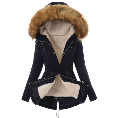 Damen Zip Steppmantel Winterjacke Thermo Perkas Pelz Kapuzenpullover Warm Coat