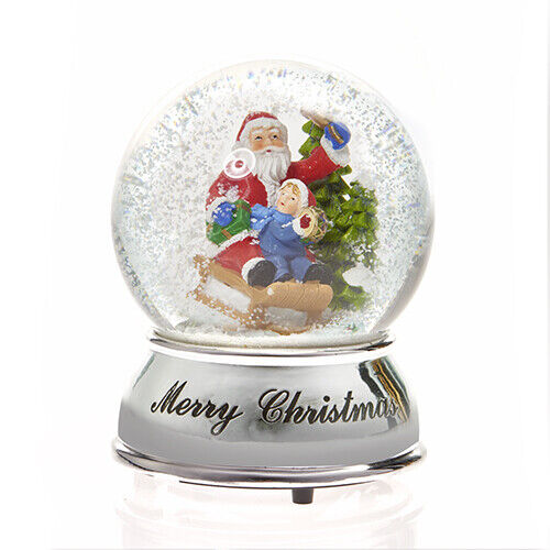 Schneekugel Spieluhr Merry Christmas LED Licht Weihnachtsmann Winter Kind Deko 
