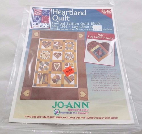 JoAnn Heartland Quilt Block of the Month May 1999 Log Cabin Hearts Sealed Kit
