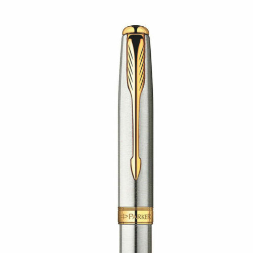 Perfect Parker Sonnet Series Steel Color Golden Clip 0.7mm Medium Ballpoint Pen 