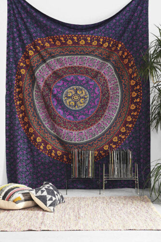 Twin Size Mandala Tapestry Indian Bohemian Hippie Bedspread Bed Sheet Throw