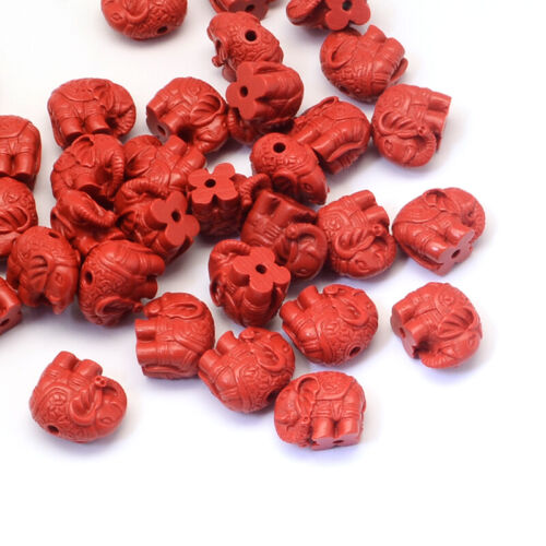 100pcs Carved Cinnabar Beads Charms Loose Spacer Beading Pick Shape FireBrick