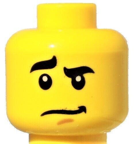 ☀️NEW Lego Minifigure Head Dual Sided Black Curved Eyebrows Worried Smile
