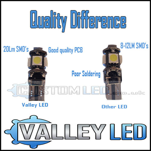 2 x White 6v Capless Side Light 501 W5W 5 SMD T10 Bulbs Classic Car Scooter 