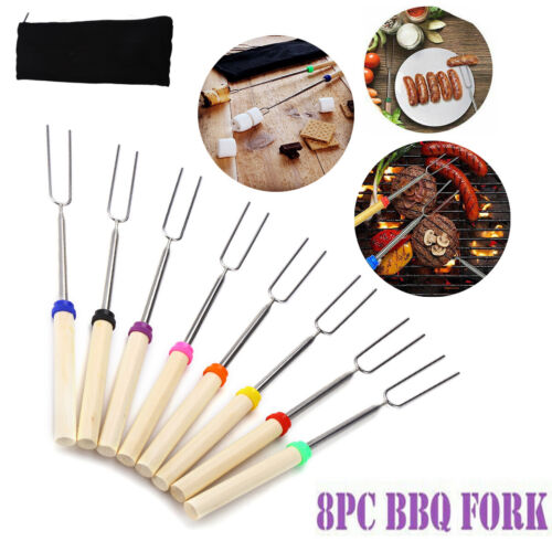8pc 32&#039;&#039; Telescoping BBQ Marshmallow Roasting Sticks Smores Skewers Hot Dog Fork