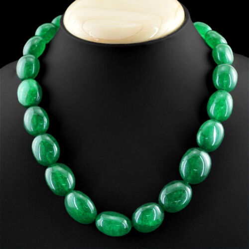 549.50 cts Earth mined riche vert émeraude fait main forme Ovale Perles Collier