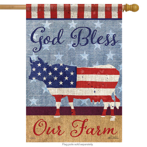 God Bless Our Farm Patriotic House Flag Primitive Cow Barn Country 28" x 40" 