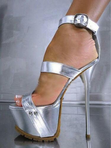 Femme Stiletto Talon Haut Plateforme Cheville Sangle Sandales Stiletto Boucle Chaussures SZ