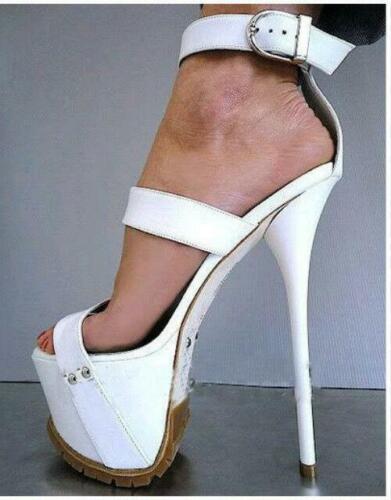 Femme Stiletto Talon Haut Plateforme Cheville Sangle Sandales Stiletto Boucle Chaussures SZ