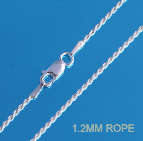 Solid 925 Sterling Silver 1.2mm Rope Chain Necklace Various Lengths UK Supplier