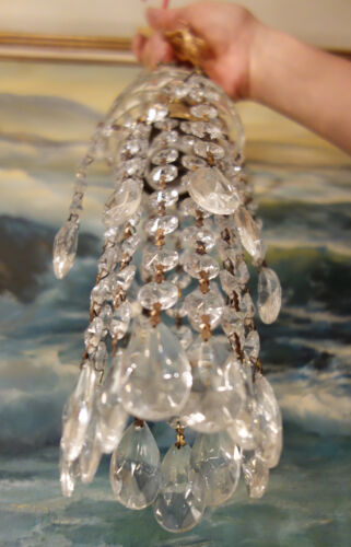 Vintage Lamp Chandelier Hanging Jelly Fish brass crystal glass prism 30/" cord